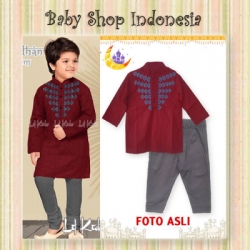 LU574 Setelan Koko Anak Panjang Merah Bordir Segitiga  large